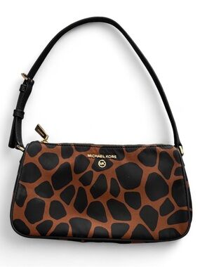 Michael Kors Brown & Black Animal Print Shoulder Bag with Gold Hardware